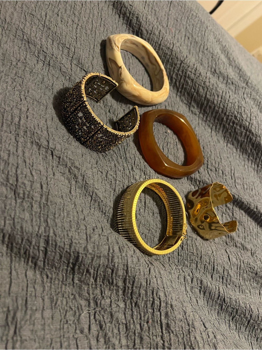 Gold and Brown Mixed Material Women's Bracelet Set - Fashion Bangles